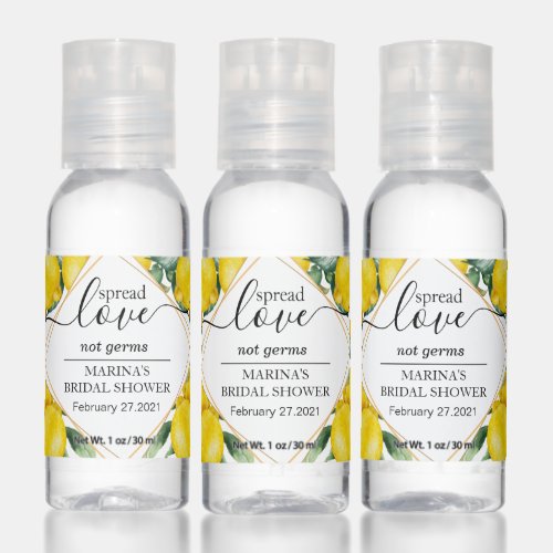 Lemons and gold Bridal Shower favors Hand Sanitizer