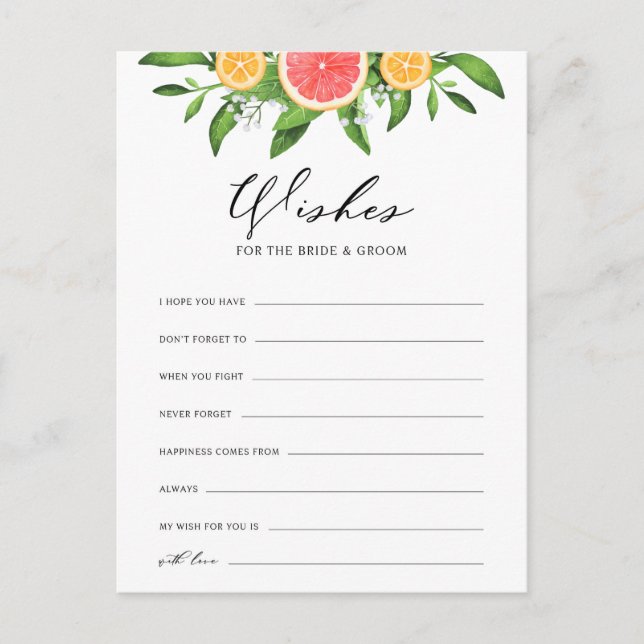 Lemons and Grapefruit Wishes for Bride and Groom Invitation Postcard (Front)