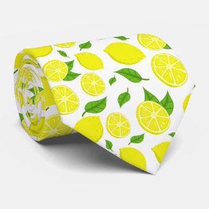 Lemons and Green Leaves On Custom Background Tie