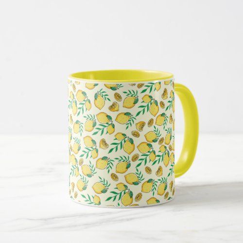 Lemons and Green Leaves Seamless Pattern Mug