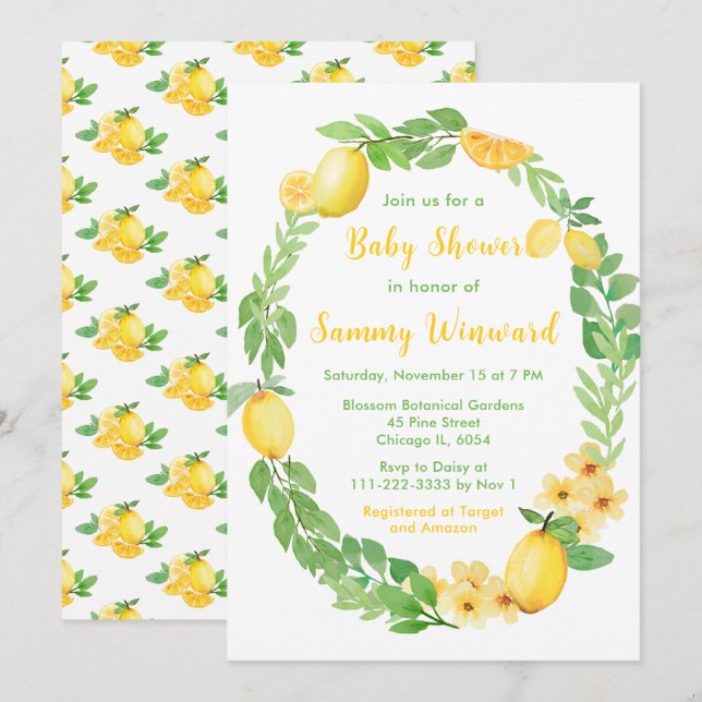 Lemons and Greenery Baby Shower Invitation (Front/Back)