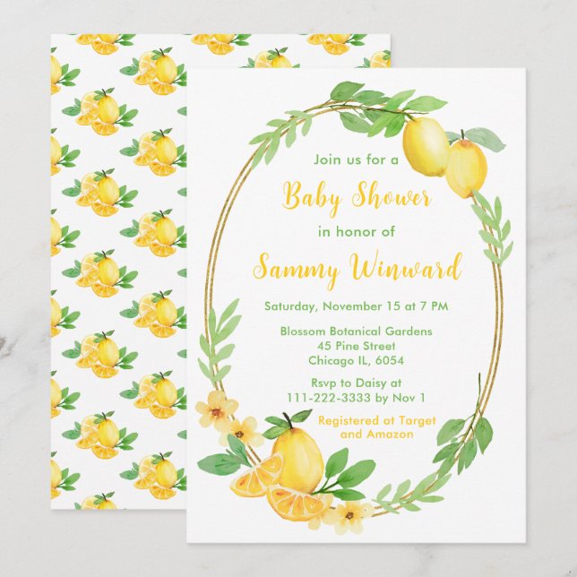 Lemons and Greenery Baby Shower Invitation (Front/Back)