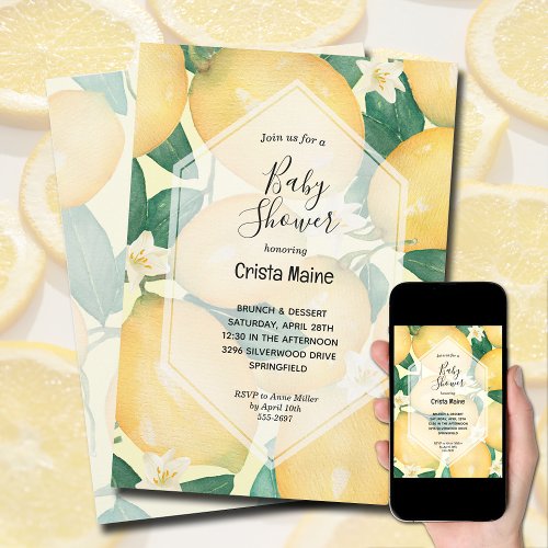 Lemons and Greenery Baby Shower Invitation