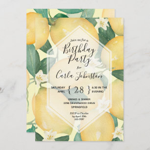 Lemons and Greenery Birthday Party Invitations