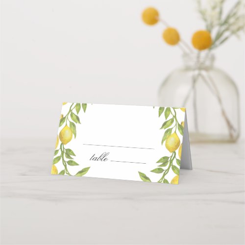 Lemons and Greenery Blossom Wedding Place Card