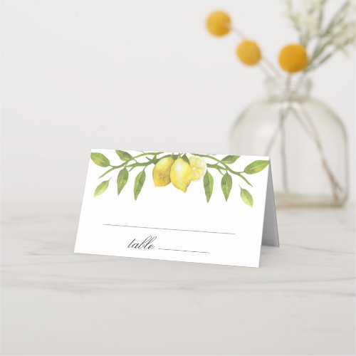 Lemons and Greenery Blossom Wedding Place Card