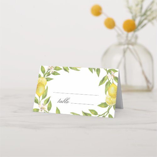 Lemons and Greenery Blossom Wedding Place Card