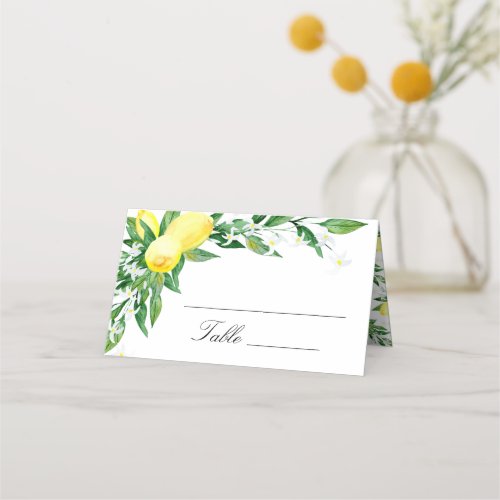 Lemons and Greenery Blossom Wedding Place Card