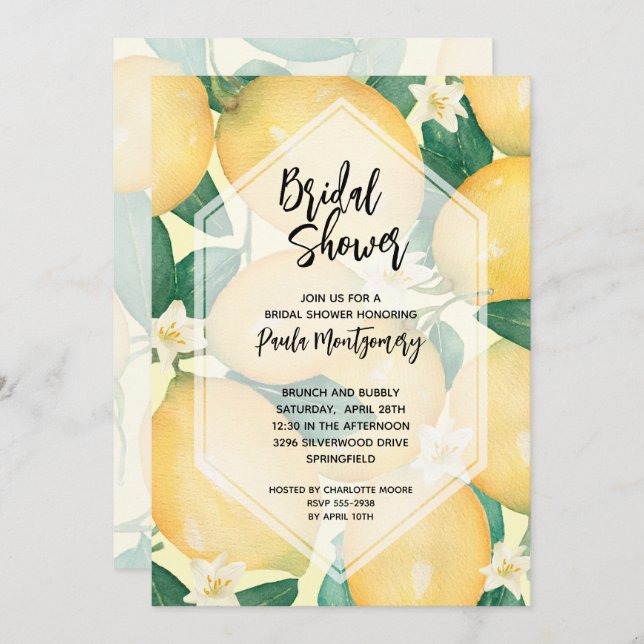 Lemons and Greenery Bridal Shower Invitation (Front/Back)
