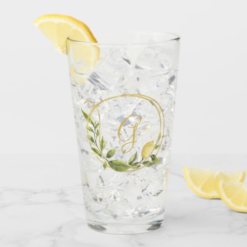 Lemons and Greenery Monogram  Glass