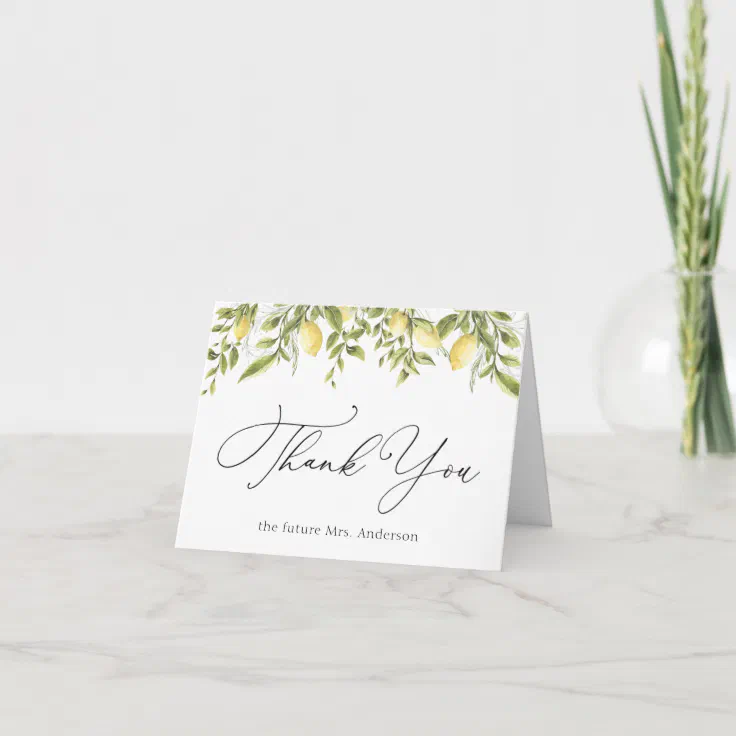 Lemons and Greenery Thank You Note Card | Zazzle