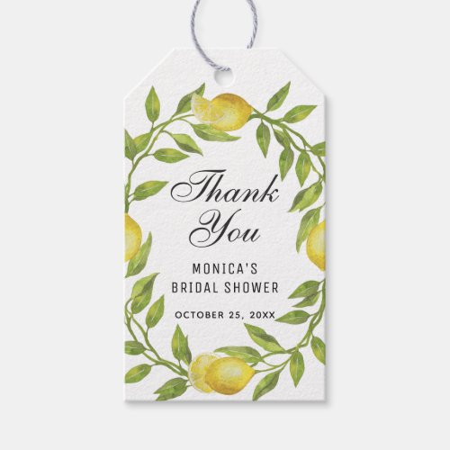 Lemons and Greenery Watercolor Bridal Shower Favor Gift Tags