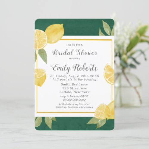 Lemons and Greenery Watercolor Bridal Shower  Invitation