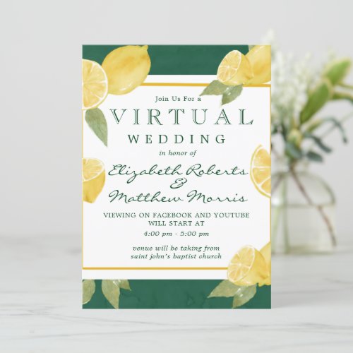 Lemons and Greenery Watercolor Virtual Wedding  Invitation