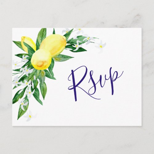 Lemons and Greenery Watercolor Wedding RSVP Postcard