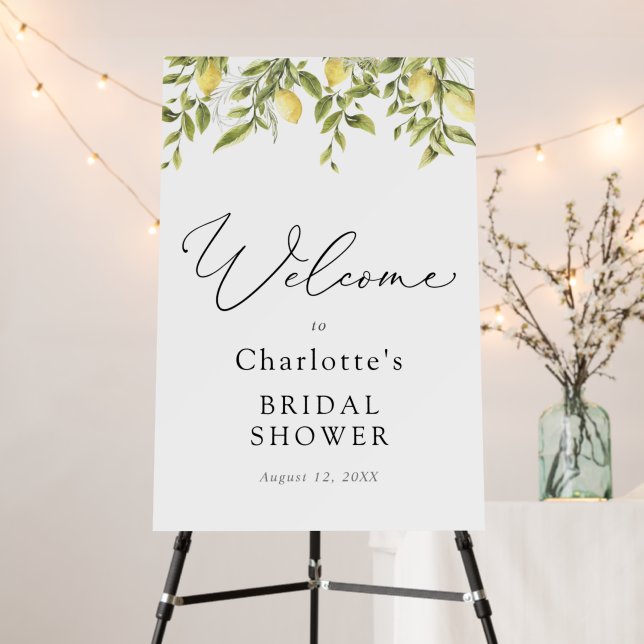 Lemons and Greenery Wedding Bridal Shower Sign (In Situ (Stand))