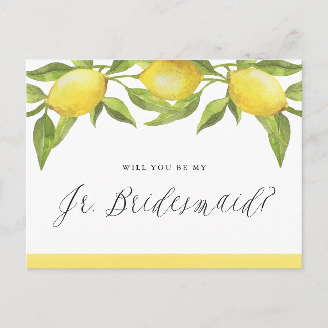 Lemons and Greenery Will You Be My Jr. Bridesmaids Announcement Postcard (Front)