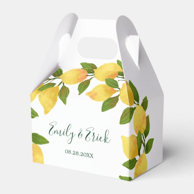 Lemons and Greenery Wreath Wedding Favor Box (Front Side)