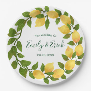 Lemons and Greenery Wreath Wedding Paper Plate
