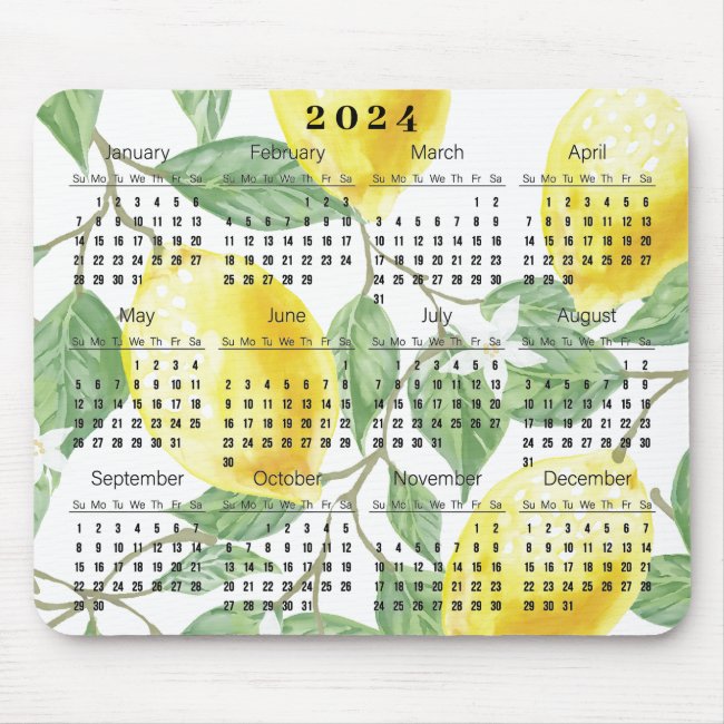 Lemons and Leaves 2024 Calendar Mousepad