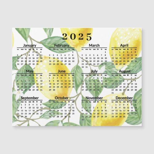 Lemons and Leaves 2025 Calendar Magnetic Card