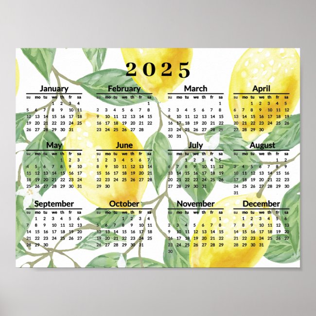 Lemons and Leaves 2025 Calendar Poster