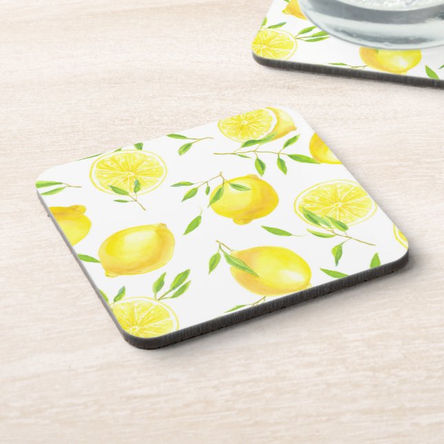 Lemons and leaves beverage coaster (Left Side)
