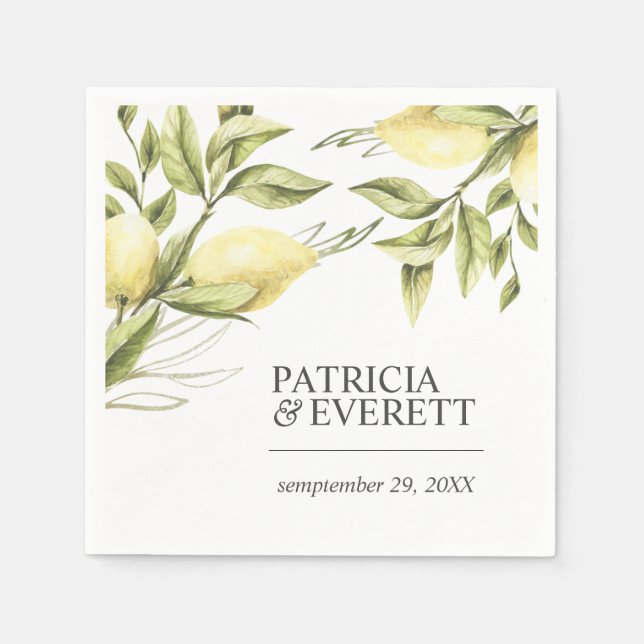 Lemons and Leaves Boho chic personalized wedding Napkins (Front)