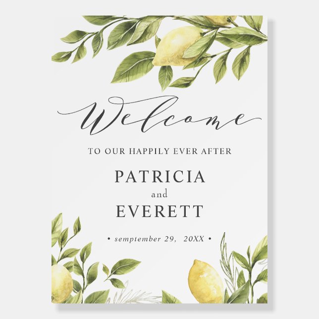 Lemons and leaves Boho Wedding Welcome Foam Board (Front)