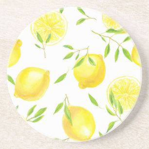 Lemons and leaves coaster