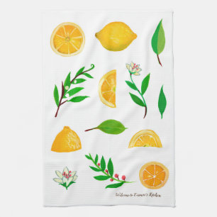 Lemons and Leaves Customizable Kitchen Towel