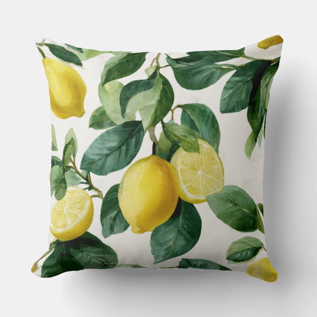 Lemons And Leaves Decorative Throw Pillow  (Front)