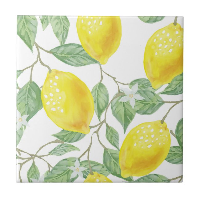 Lemons and Leaves Design Ceramic Tile