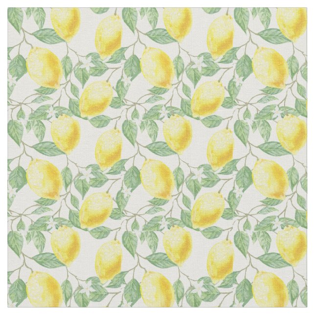 Lemons and Leaves Design Fabric (Close Up)