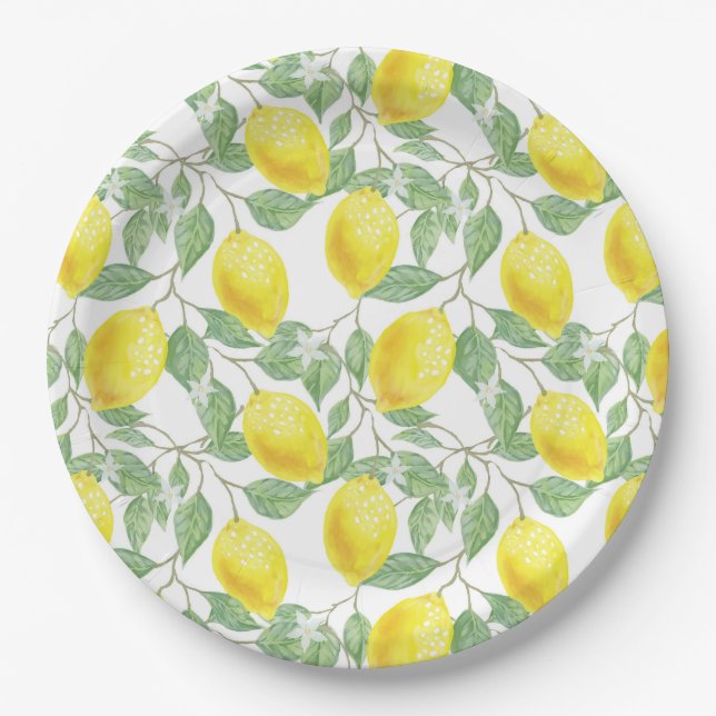 Lemons and Leaves Design  Paper Plates (Front)