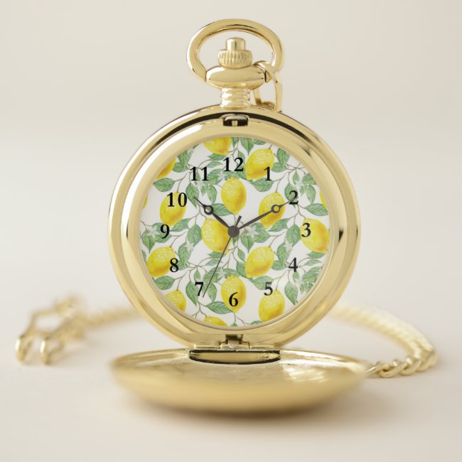 Lemons and Leaves Design Pocket Watch