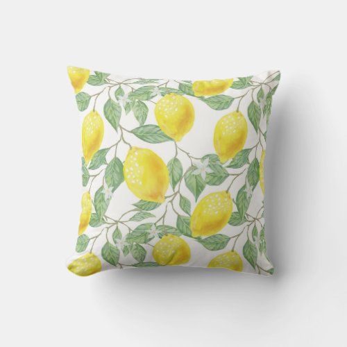 Lemons and Leaves Design Throw Pillow