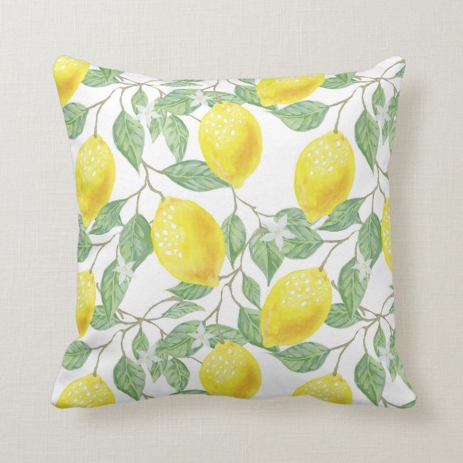 Lemons and Leaves Design Throw Pillow