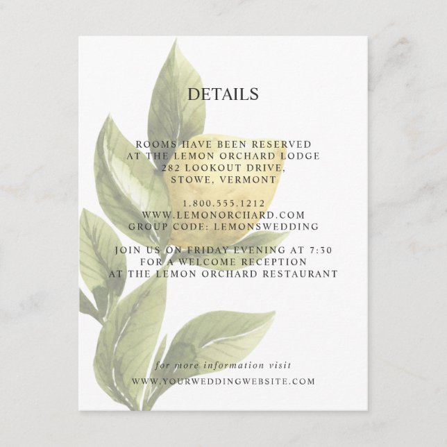 Lemons and leaves | Gray Chic  WEDDING Details Enclosure Card (Front)
