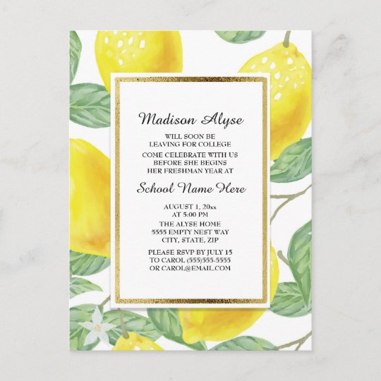 Lemons and Leaves on White Trunk Party Card | Zazzle.com