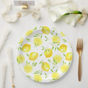 Lemons and leaves paper plates