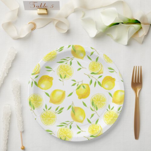 Lemons and leaves paper plates