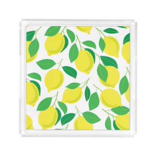 Lemons and leaves pattern acrylic tray