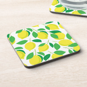 Lemons and leaves pattern beverage coaster
