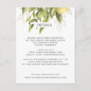 Lemons and leaves   pattern Chic  WEDDING Details Enclosure Card