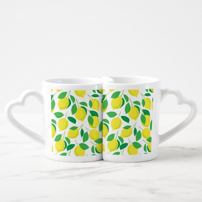 Lemons and leaves pattern coffee mug set (Front Nesting)