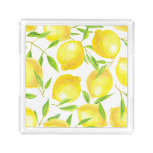 Lemons and leaves pattern design acrylic tray