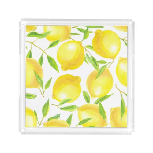 Lemons and leaves  pattern design acrylic tray