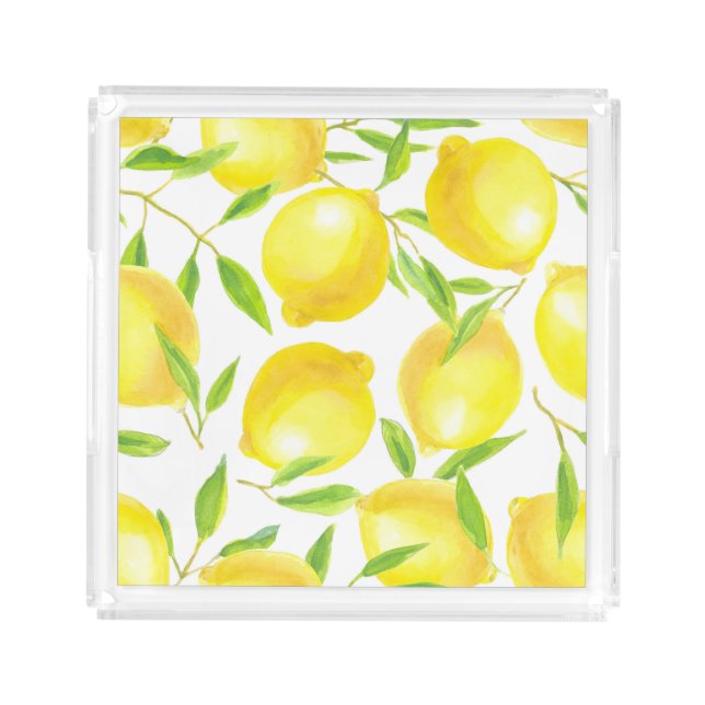 Lemons and leaves  pattern design acrylic tray (Front)