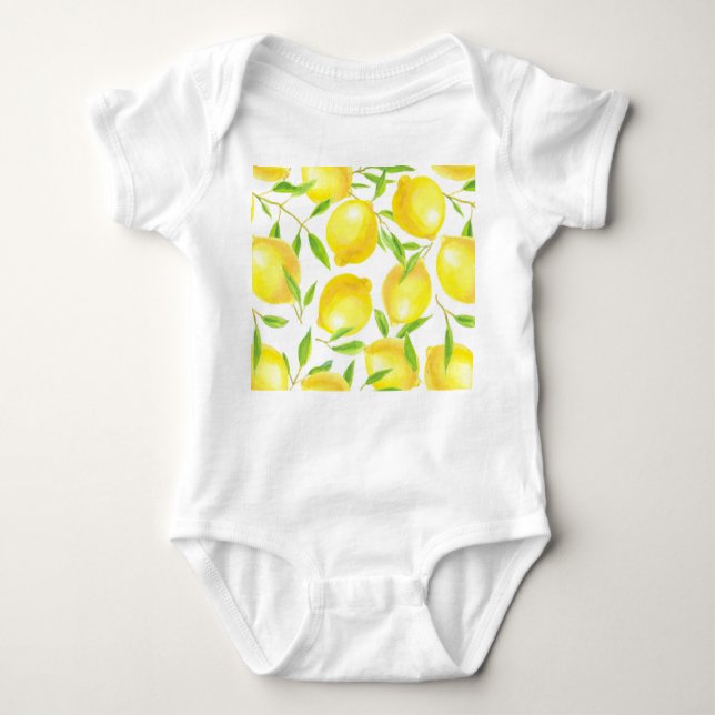 Lemons and leaves  pattern design baby bodysuit (Front)